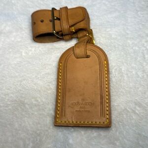 Louis Vuitton Vachetta Leather Luggage Tag & Strap Poignet Set Authentic Travel